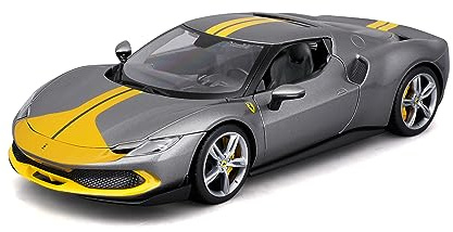 Bburago | 1/18 Ferrari - 296 GTB - Grigio e Giallo | Auto Riproduzione in miniatura su scala per Bambino | Da 3 Anni e + | 16017GR