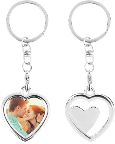 RISVOWO 2 pcs Foto Schlüsselanhänger Herz Schlüsselanhänger, Schlüsselbund für Paare DIY, Autoschlüssel Anhänger, Stainless Steel Keyring, Geschenke für Freund Freundin Mama Papa