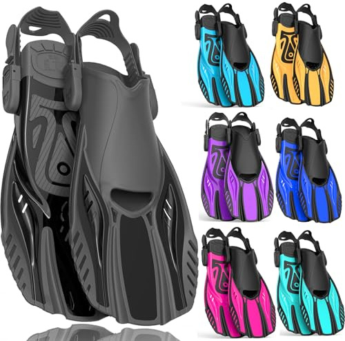 Otowaving Snorkel Fins Diving Fins Adjustable Buckles Open Heel Swim Flippers Travel Size Short Swim Fins for Snorkeling Diving Swimming Adult Men Womens