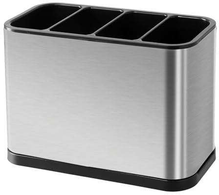Portautensili da Cucina, 18x8,6x13cm, Organizer per Utensili con Fondo Rimovibile, 4 Scomparti Portamestoli in Acciaio Inossidabile, Porta Utensili Scolaposate, Organizzatore Posate per Piano Lavoro