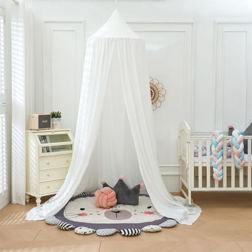 Odot Betthimmel Babybett, Betthimmel Mädchen und Jungen Himmelbett Vorhänge Kinder Baldachin Kinderzimmer Rund Hängende Princess Moskitonetz für Schlafzimmer Babyzimmer (65cm,Reines Weiß)