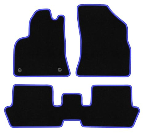 Velours-Fußmatten passend für Peugeot 3008 I 2009-2016, Schwarz-Blau | passend für Minivan; Velours-Teppich (Polypropylen), ca. 6,5 mm; rutschfest, vormontierte Befestigungen (Typ CP)
