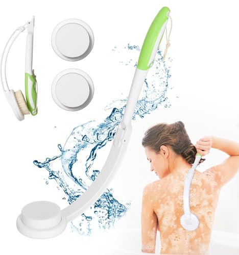 Rücken Eincremehilfe Set (3 Austauschbare Bürstenköpfe), Extra lange Rückenbürste mit langem stiel - 2024 Optimale Rückenpflege