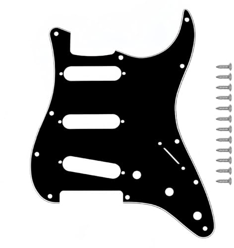 Musiin Electric Guitar Pickguard Compatible with Strat/Stratocaster Single Layer Protective Panel, Modern ST US Standard 11-Hole with Screws SSS(Black)