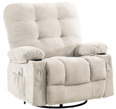 Bosmiller Relaxsessel mit Liegefunktion Massagesessel Oversize Fernsehsessel 360°Drehbarer Liegesessel Heizung Verstellbar Sessel Stoff