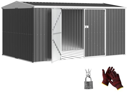 Outsunny 14 x 8ft Outdoor Garden Metal Storage Shed with Lockable Door, Tool Storage Box for Garden, Patio and Lawn, Grey