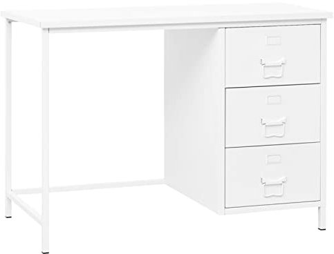 LAPOOH Schreibtisch Industrie-Stil mit Schubladen Weiß 105x52x75 cm, Gaming Tisch, Computertisch, Computer Desk, Office Table, Bürotisch, Arbeitstisch, Nähtisch, Pc Tisch