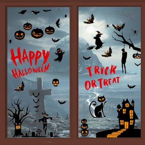 87 Stück Halloween-Fensterbilder Eignen Sich zum Dekorieren von Spukhäusern Fensterbilder Halloween ist eine Halloweens-Dekoration, Requisite, Halloweens-Fensteraufkleber
