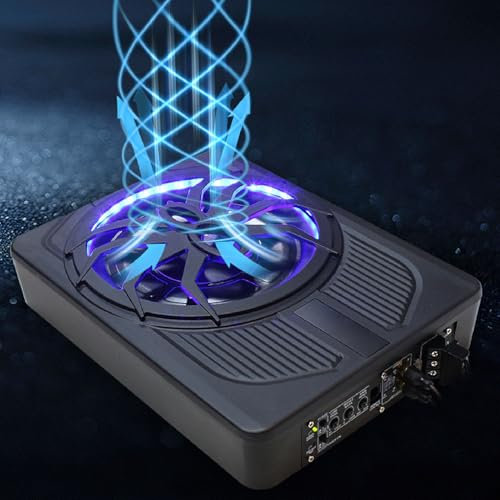 Fabater 800W 10 Slim Under Seat Car Subwoofer, Car Audio Subwoofers Built-in Amplifier, Powered Truck Subwoofer Upgrade with Blue LED Ambient Light (Multicolor)