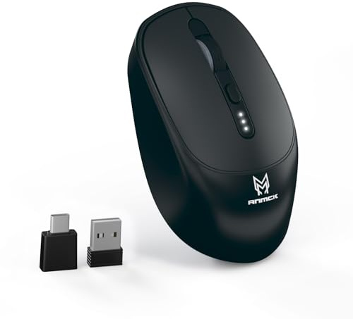 Anmck Wireless Mouse, Rechargeable with Battery Level Indicator, USB 2.4G Silent Portable, 4 Adjustable DPI 800/1200/2400/3200 Quiet Click Cordless Mouse for Laptop PC Computer
