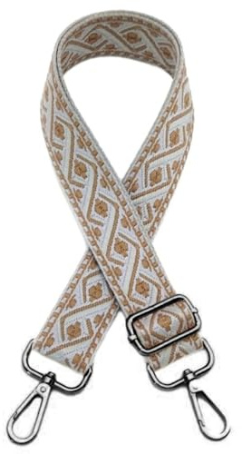 Whakano Boho Schulterriemen Riemen 3,8cm Breit,Verstellbar Taschengurte Zum Wechseln,Längenverstellbarer 75-130cm,Taschen Strap für Schultertasche,Umhängetaschen,Schwarze Schnalle,Grau Braun