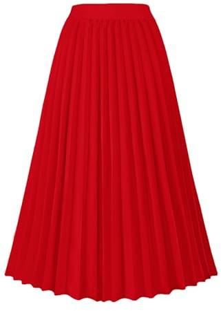 GOLDSTITCH Damen Hohe Taille Faltenrock A Linie Swing Midi Rock, blau, Klein
