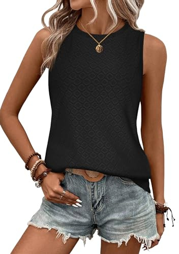 Zeagoo Tank Top Sommer Blusentop Rundals Lässig Top Ärmellose Bluse Top Damen Casual Leicht Oberteil Schwarz XL
