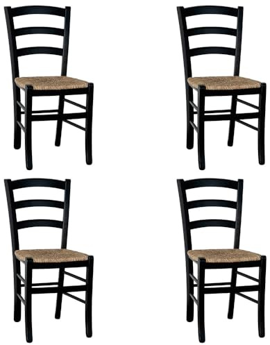 okAffareFatto di Zimbardi Costanza Chaises de salle à manger en bois Venise noir avec siège en paille x 4