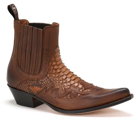 Western Boot Cowboystövlar för män Krokodiltryck ankelstövlar Casual Dress Slip On Chelsea Män Skor,Brown,43 EU