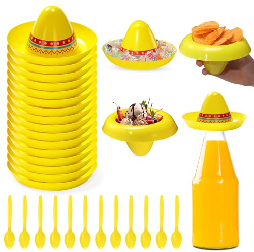 Uiifan 12 Pcs Mexican Hat Bowls Scoops Set,8 Ounces Plastic Cinco De Mayo Fiesta Party Cups Ice Cream Bowls,Mini Dessert Sundae Snack Cups for Mexican Party Favor Supplies Decorations