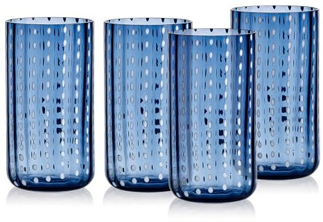 Darbie Angell Dappled Clouds Set of 4 Beverage Tumbler Glass Cups, Cobalt Blue, 15 Ounce