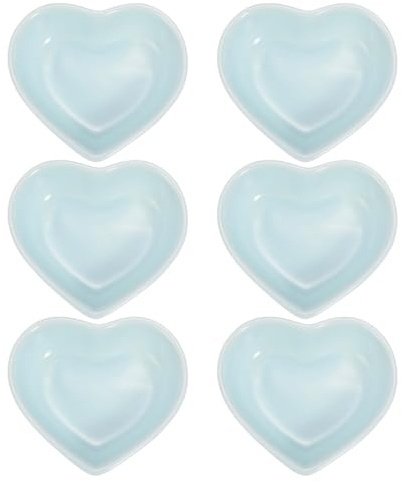sourcing map Blue Heart-Shaped Ceramic Side Dipping Bowl, 3 Porcelain Dish Bowl Set of 6, Mini Appetizer Plates Seasoning Dishes for Kitchen Home Wedding Party Restaurant