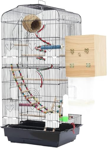 Papageienkäfig, Flugkäfig, Vogelkäfig, Edelstahl, 37 Zoll, hängender Vogelkäfig mit Ständer und Bodenschale, stehender Vogelkäfig