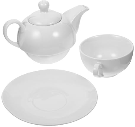 FUNOMOCYA tè in Ceramica Bianca con Teiera Tazza e Piattino Resistenti al Calore Portatile e Facile da Usare per Momenti Conviviali e Decorazione Casa
