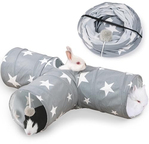 JanYoo Bunny Tunnel Rabbit Guinea Pig Toys Tunnels 3 Way Hideout Play Tunnel Tube for Small Pets Guinea Pigs Rat (Star)