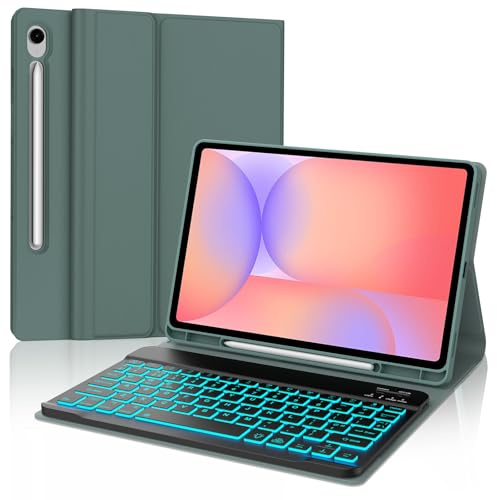IVEOPPE Backlight Keyboard Case for Samsung Galaxy Tab S10 FE/ S9 FE, Green | Backlight Keyboard for Samsung Galaxy Tab S10FE, Detachable Bluetooth Keyboard for Samsung Tab S9FE, Cover with Pencil Holder