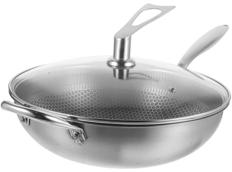TOPPERFUN Wok Acciaio Inossidabile Con Coperchio Antiaderente Struttura Compatibile Gas e Induzione Padella Grande Capacità Per Uso Domestico Facile Da Pulire