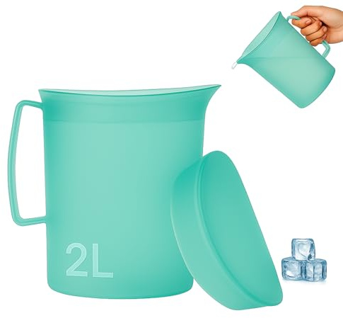 Premium-Wasserkrug aus Kunststoff 2l - BPA-frei, Multifunktional für Feiern und Aktivitäten im Freien, Premium-Kunststoff-Wasserkrug in durchscheinendem Smaragdgrün. (Smaragdgrün durchscheinend)