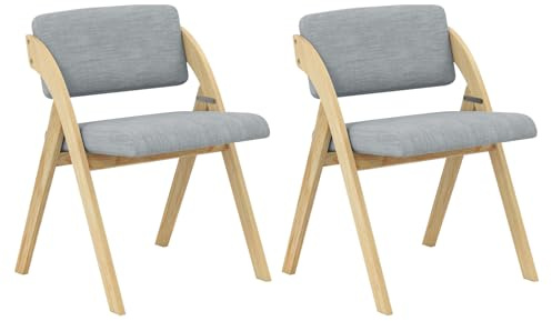 RELAX4LIFE 2er Set Esszimmerstühle, Klappstuhl mit Gummiholzrahmen & Gepolsterter Sitz, Küchenstuhl Klappbar, 48 cm Sitzhöhe, Tragbarer Bürostuhl für Esszimmer Küche Office Events (Grau)