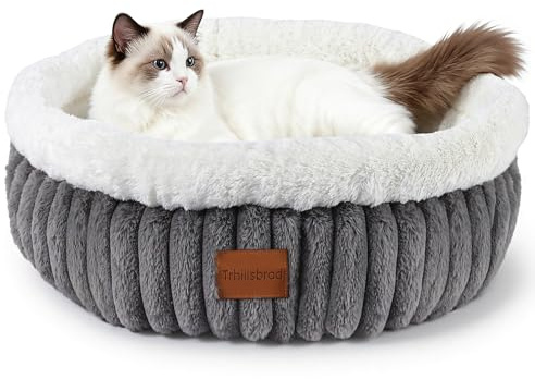 trhillsbrad Katzenbett Katzen Bettchen Katzenkorb 60x60x18cm katzenschlafplatz mit Zweiseitig Innenkissen Abnehmbarem Waschbarem rutschfeste Unterseite korbchen Flauschiges Donut für Hund und Katzen