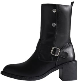 MGGMOKAY Stivali da Donna Heeled Biker Stivaletti Fashion Bottone a pressione Stivali a punta Comodo e rilassato,Nero,41
