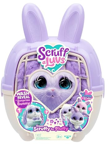 ScruffaLuvs Bunny Scruffs - Mystery Plush Toy, 5.5 Tall - Wash to Reveal a Bunny Scruff, Includes 11.4 Deluxe Pet Carrier, Purple | Wash to reveal your surprise bunny scruff, includes 11.4in deluxe pet carrier; kids toys for ages 4+