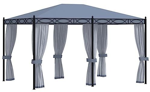 QJBSAVVA Pavillon 4x3 m Anthrazit mit Mückennetz, robuster Grillpavillon aus Stahl & Aluminium, UV-Schutz-Dach, stabil & schnell aufgebaut für Garten, Camping & Events