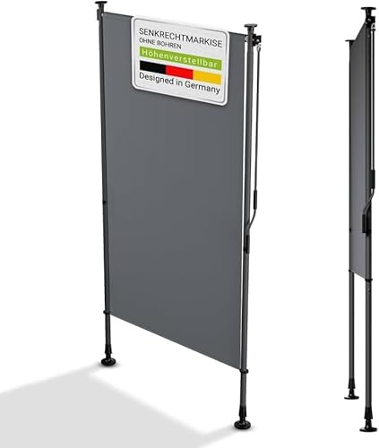 YEAUPE Pro Toldo Vertical Exterior, 199 x 270 cm, Gris Oscuro, sin Agujeros, toldo con Pinza, con manivela, Adecuado para balcón, terraza, Exterior y jardín, protección Visual Resistente a la
