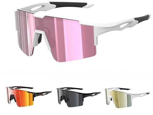 Generisch Schnelle Brille, Fahrradbrille für Herren Damen, Polarisiert Sportbrille Laufbrille, UV400 Sonnenbrille Sport für Fahrrad/Laufen, Schutz-Sunglassesi Brille für Fahrrad-Skifahren (Rosa)