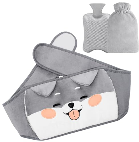 Bolsa de Agua Caliente 3 en 1, Botella de Agua Caliente con forma de Cachorro de Peluche para Cuello y Hombro, Espalda, Piernas, Cintura Cálida, Dolor Menstrual（1000ml）