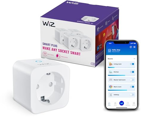 WiZ Smart Plug Wi-Fii, Type F, 230 V, 50 Hz, Installation Facile, Certifié Matter, Contrôles Intelligents, Commande Vocale, Compatible Alexa, Google Home et Apple Home, Pack de 4 | Certification Matter, 230 V 50 Hz, Smart Home, contrôle vocal, compatible avec Alexa et Apple Home, installation facile