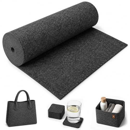Filzrolle Filzstoff, 30cm x400cm x 3mm Filz Meterware, Filzmatten zum Zuschneiden, Polyester Filz für DIY Aufbewahrungstasche Basteln Handwerken Patchwork Nähen DunkelGrau