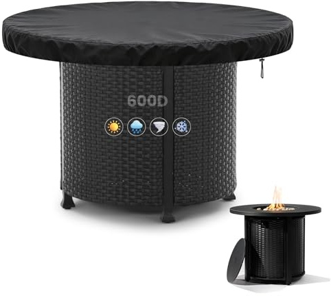 YedZen Feuerplatte Abdeckung 100cm, 600D Wasserfest Grillplatte Schutzhülle | mit Kordelzug, Wasserdicht 600D Oxford PVC, Rund Feuertonne Schutzhülle für Plancha, Grillplatte, Anti-UV