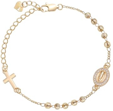 Rosenkranz Armband Damen Katholisch Christlich - Maria Kreuz Armband Damen | Religiöser Glaubensschmuck mit Maria Anhänger und Kreuz, Ideal Geschenk für Frauen Mädchen zu Kommunion Firmung Taufe