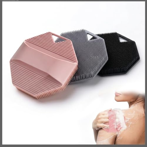 hommova 3 Pcs Silicone Body Scrubber, Shower Exfoliator with Anti Slippery Handle, Silicone Body Brush for Mens Women Shower
