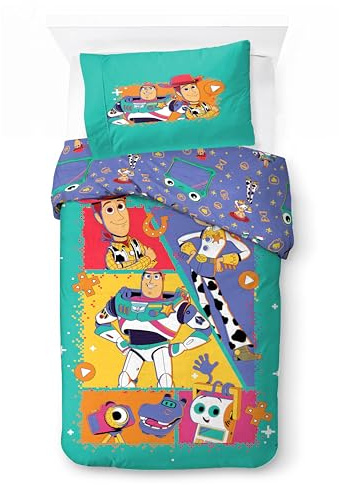 Jay Franco Kids Juego de Funda nórdica Disney Toy Story – Ropa de Cama 100% algodón Supersuave con Funda de Almohada, Producto con Licencia Oficial, Verde Azulado, 2 Piezas Individual