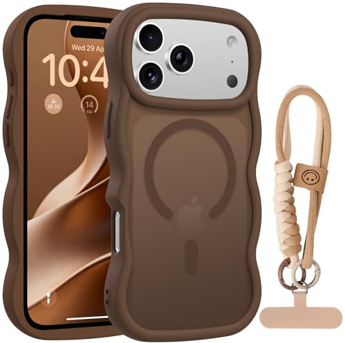 Unlicaku Magnetic for iPhone 17 Pro Case with Wrist Strap, Brown | Compatible with MagSafe, Translucent Matte PC Back & Soft TPU Bumper, Phone Cover for Women Girls