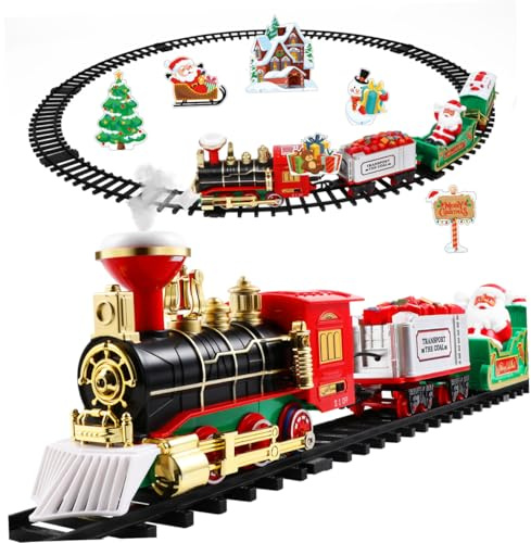 VICASKY Tren Eléctrico Navideño con Sonido, Luces Y Vías, Juguete para Niños Debajo del Árbol de Navidad.