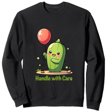 Carino Sorridente Cactus Holding Rosso Palloncino Illustrazione Felpa