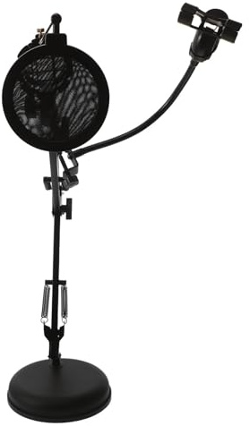 ERINGOGO Justerbart Mikrofonstativ med Bordsfäste Telefonhållare och Popfilter för Studiobruk Dubbelfäste för Mikrofon och Robust Metallbas med Halkskydd för Klar Ljudinspelning och