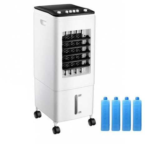 Climatizador Evaporativo, Ventilador de Torre Portátil 4 en 1, Tanque de 6L, 3 Velocidades y Modos, Oscilación 120°, Enfriador de Aire Silencioso con 4 Acumuladores de Hielo