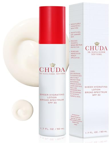Chuda Sheer Hydrating Lotion Broad Spectrum Coverage SPF 30, 50ml Made in USA, Face Moisturizers with Remedea Compound, Light Cream Sunscreen for Sensitive Skin, Face Lotion Skin Care for Everyday Use