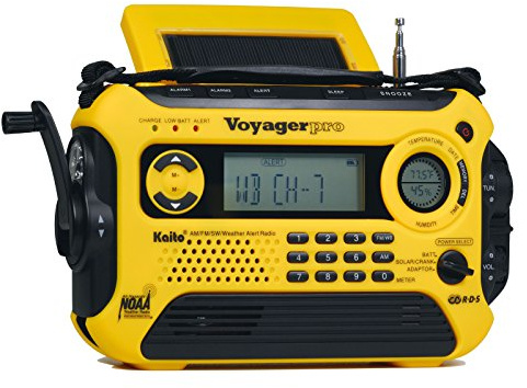 Kaito Voyager Pro KA600 Digital Solar Dynamo Crank Wind Up AM/FM/LW/SW & NOAA Weather Emergency Radio with Alert, RDS & Smart Phone Charger, Yellow