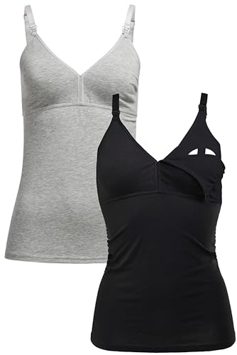 Herzmutter Canotta Allattamento Cotone - Oeko Tex 100 -Top Premaman Allamento - Reggiseno Integrato - Canottiere Allatamento – 5420 (XL, Nero/Grigio)